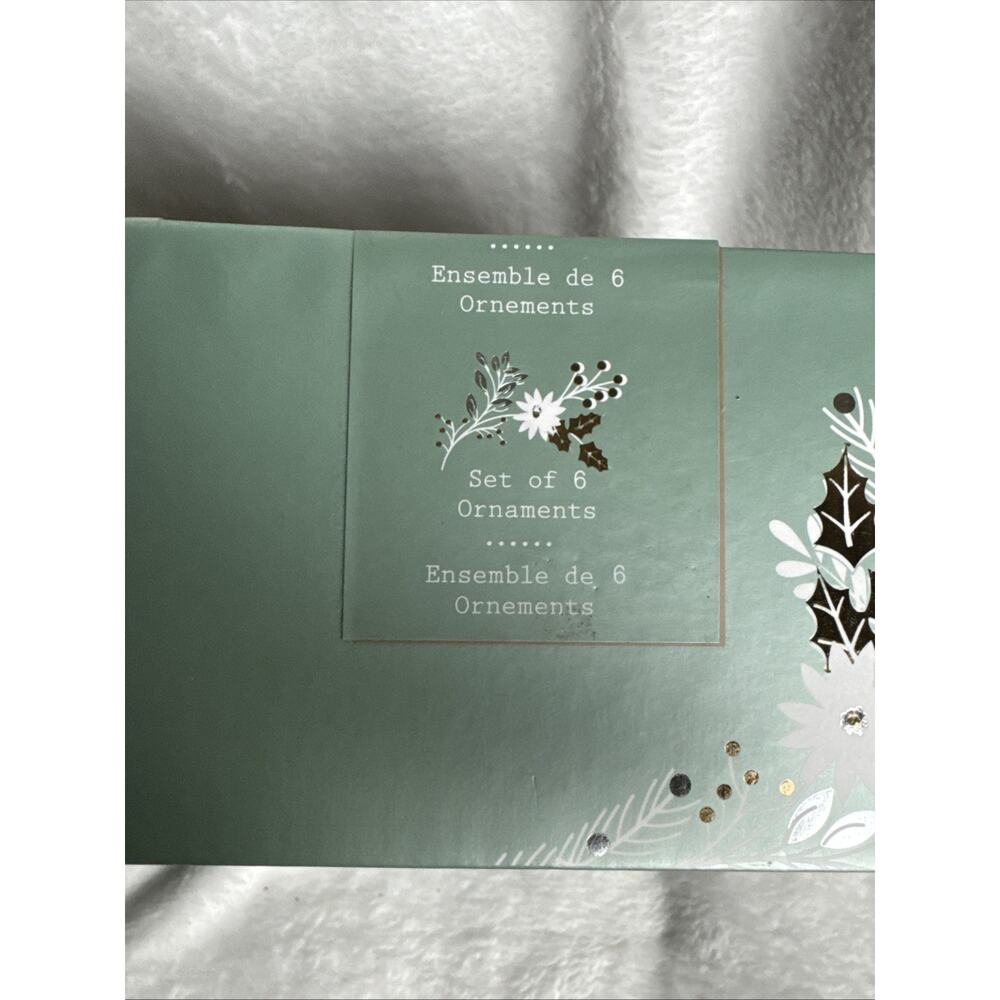 Tinsel And Fir glass ornaments Mint Green And Gold Stitching BOX OF 6 NIB NEW - Picture 5 of 10